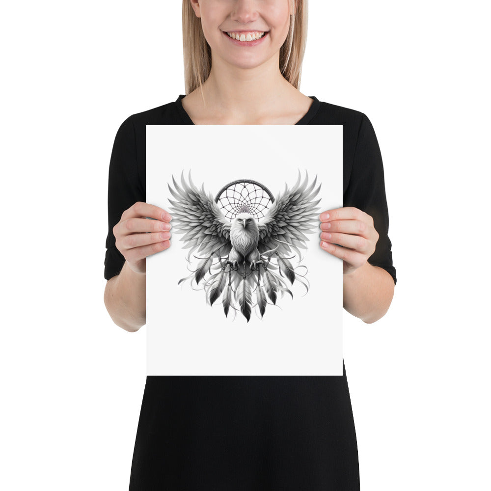 Dreamcatcher Eagle - Framed Poster Realistic Native American Talisman Mythology Graphic Design