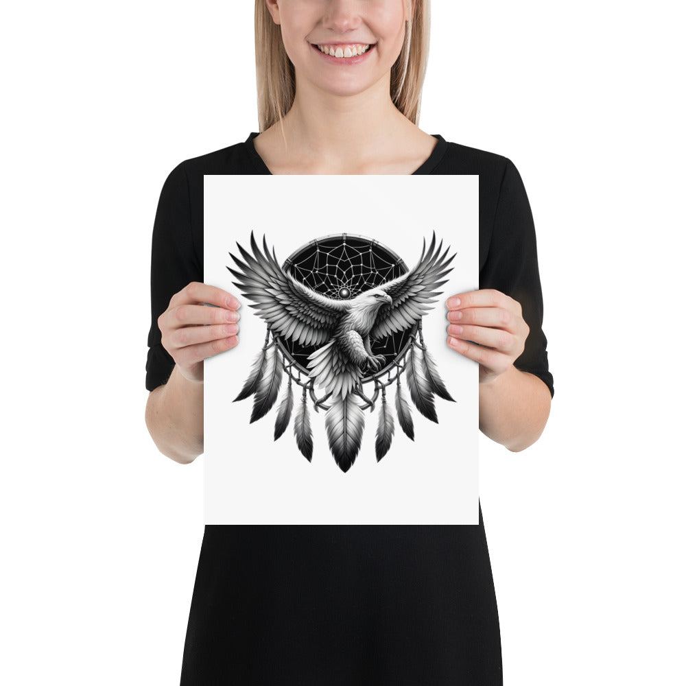 Dreamcatcher Eagle - Framed Poster Realistic Native American Talisman Mythology Graphic Design