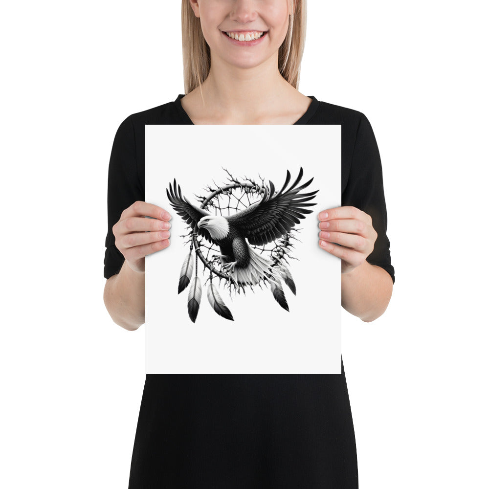 Dreamcatcher Eagle - Framed Poster Realistic Native American Talisman Mythology Graphic Design