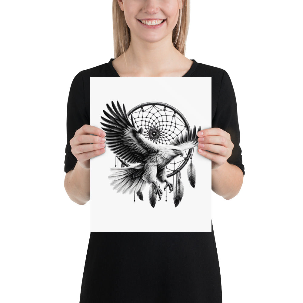 Dreamcatcher Eagle - Framed Poster Realistic Native American Talisman Mythology Graphic Design