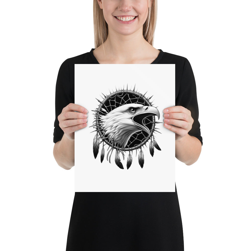 Dreamcatcher Eagle - Framed Poster Realistic Native American Talisman Mythology Graphic Design