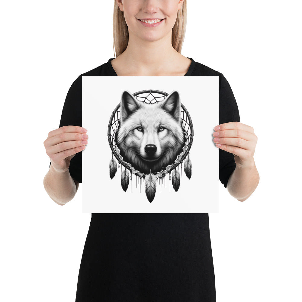 Dreamcatcher Wolf - Framed Poster Realistic Native American Talisman Mythology Graphic Design