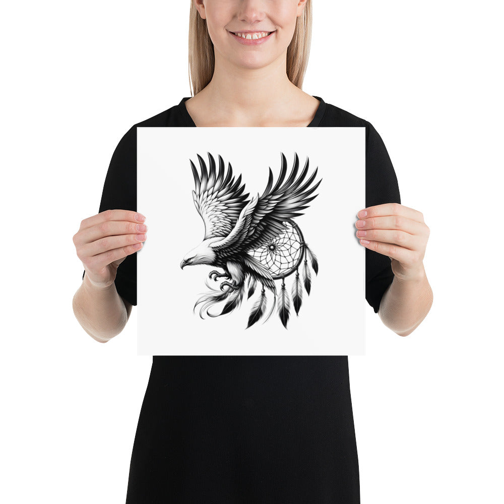 Dreamcatcher Eagle - Framed Poster Realistic Native American Talisman Mythology Graphic Design