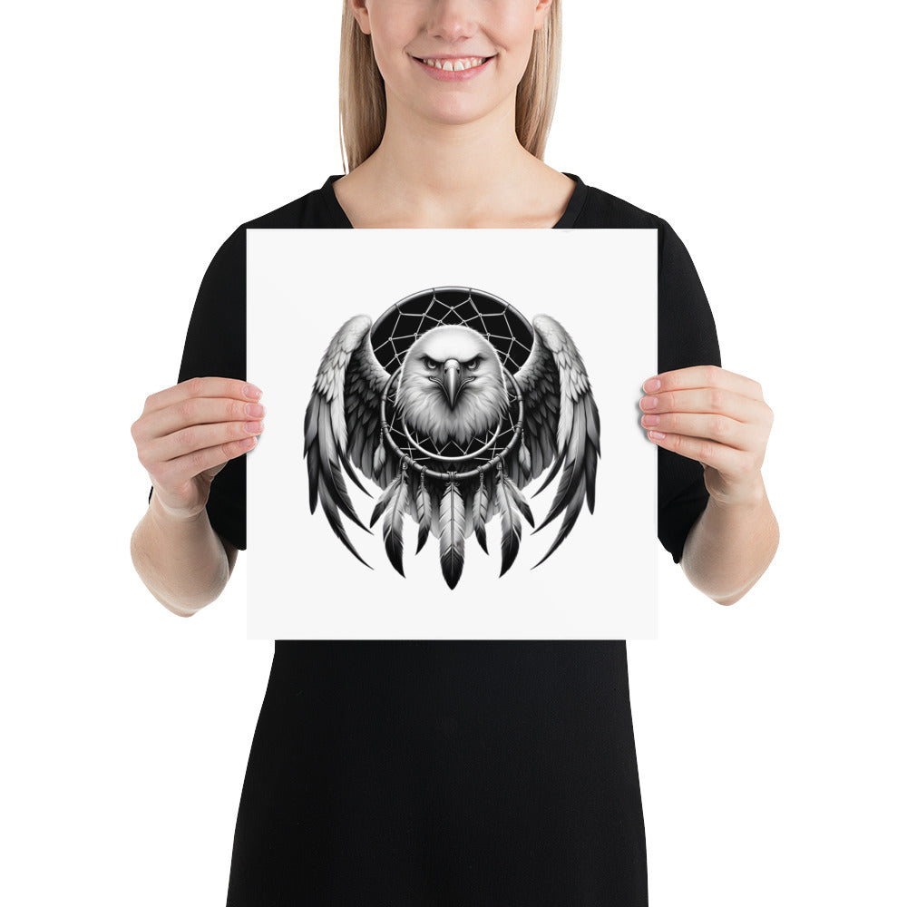 Dreamcatcher Eagle - Framed Poster Realistic Native American Talisman Mythology Graphic Design