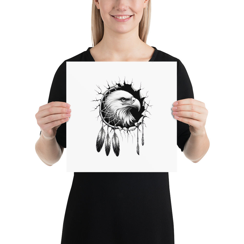 Dreamcatcher Eagle - Framed Poster Realistic Native American Talisman Mythology Graphic Design