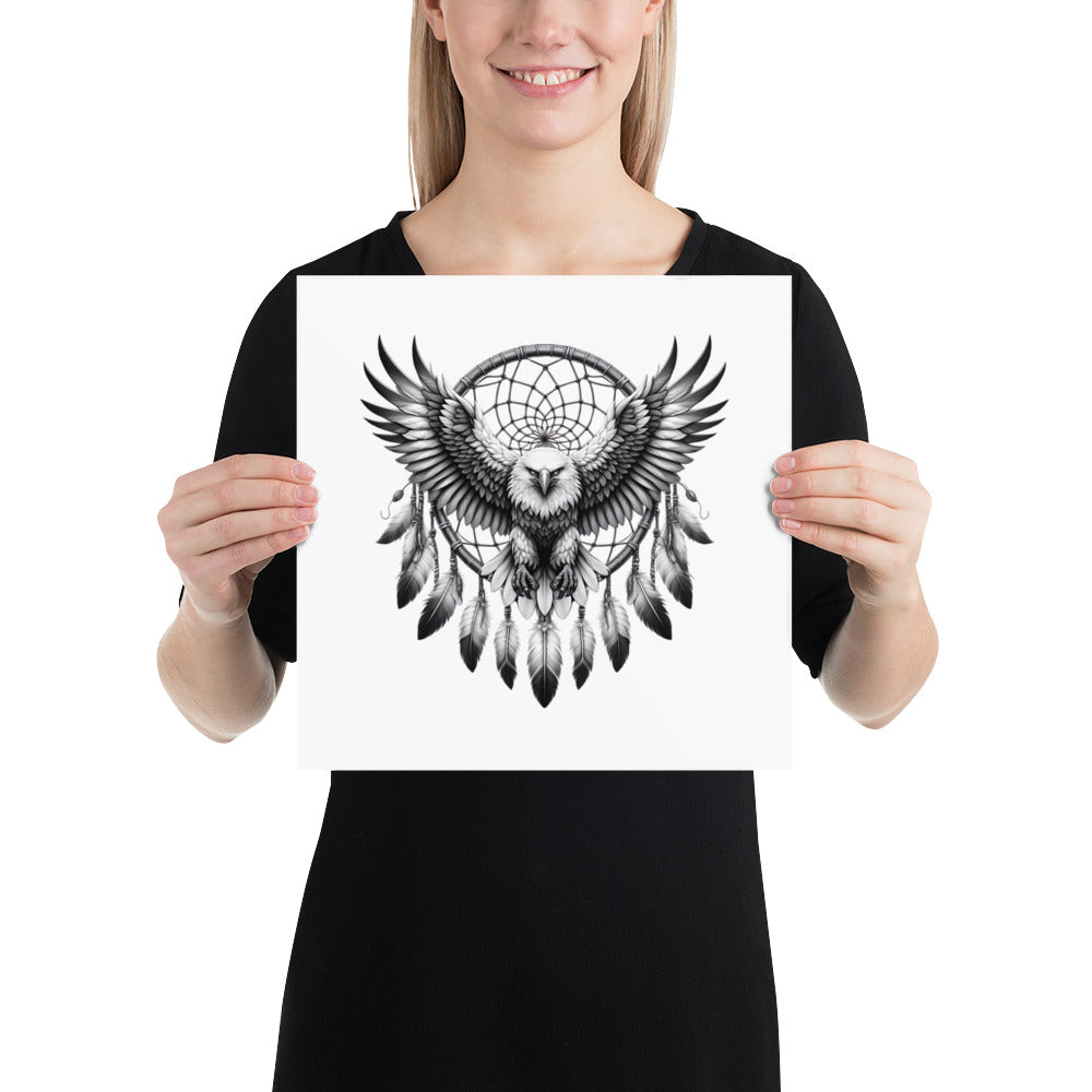 Dreamcatcher Eagle - Framed Poster Realistic Native American Talisman Mythology Graphic Design