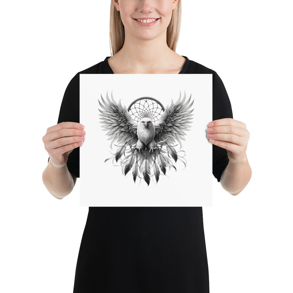 Dreamcatcher Eagle - Framed Poster Realistic Native American Talisman Mythology Graphic Design