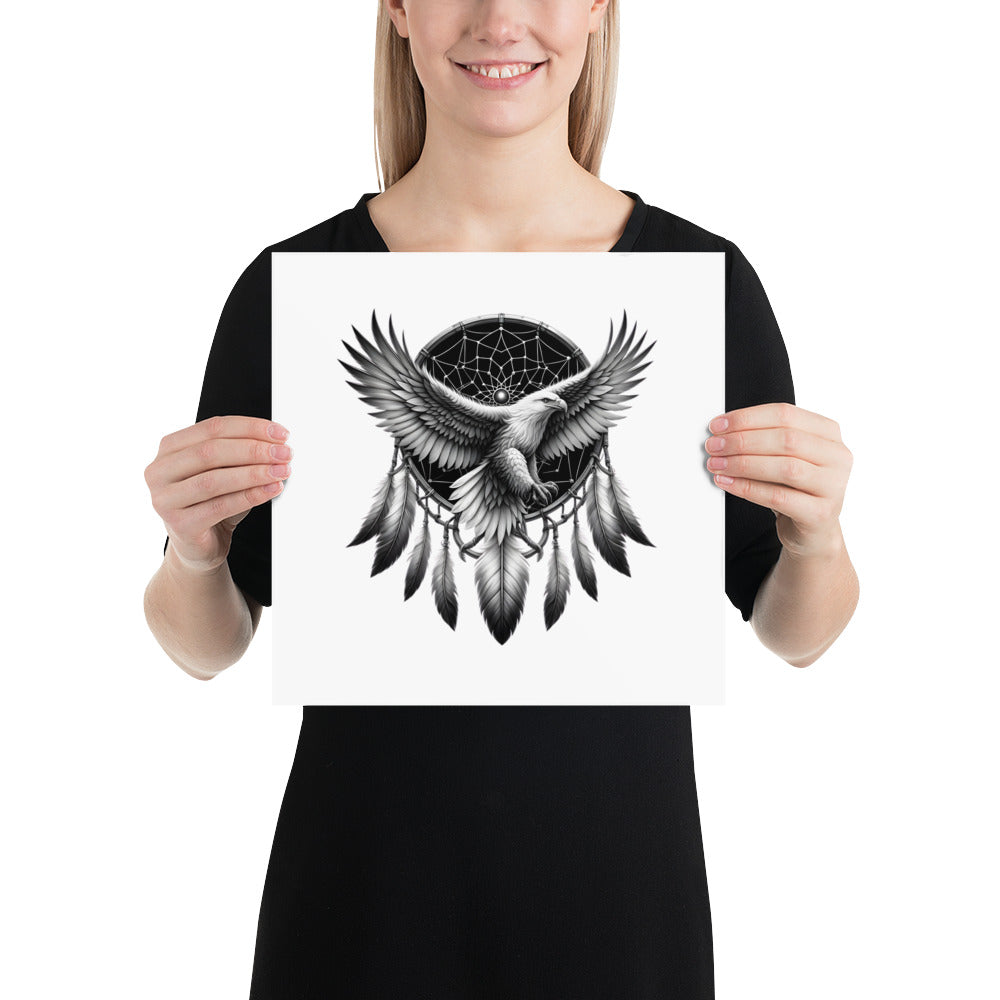 Dreamcatcher Eagle - Framed Poster Realistic Native American Talisman Mythology Graphic Design