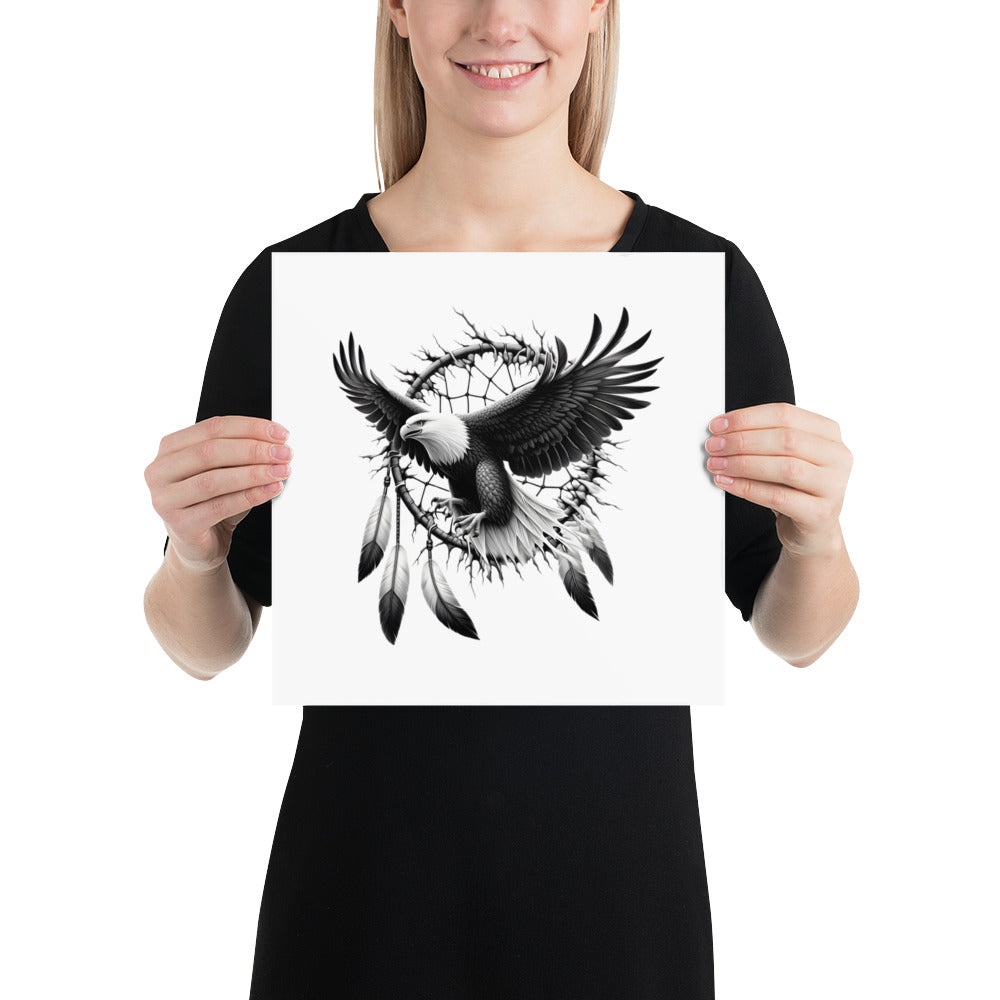 Dreamcatcher Eagle - Framed Poster Realistic Native American Talisman Mythology Graphic Design