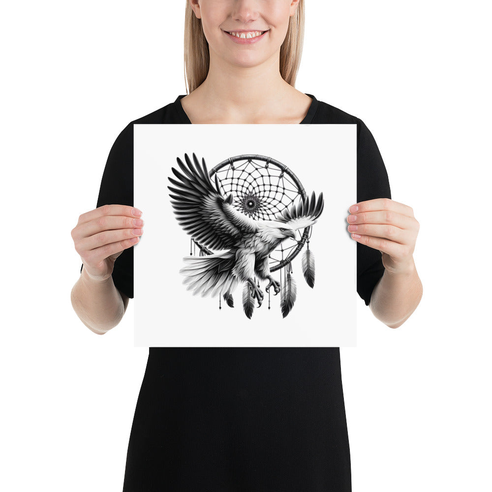 Dreamcatcher Eagle - Framed Poster Realistic Native American Talisman Mythology Graphic Design