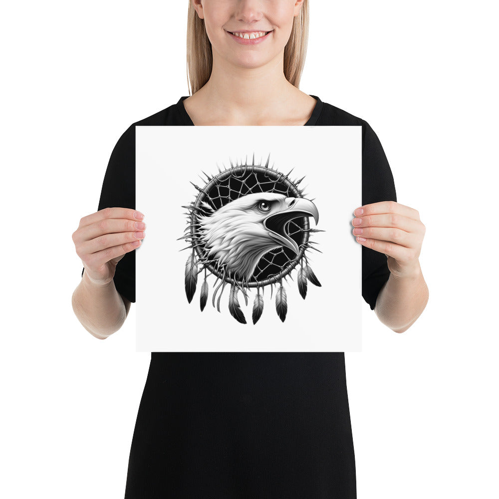 Dreamcatcher Eagle - Framed Poster Realistic Native American Talisman Mythology Graphic Design