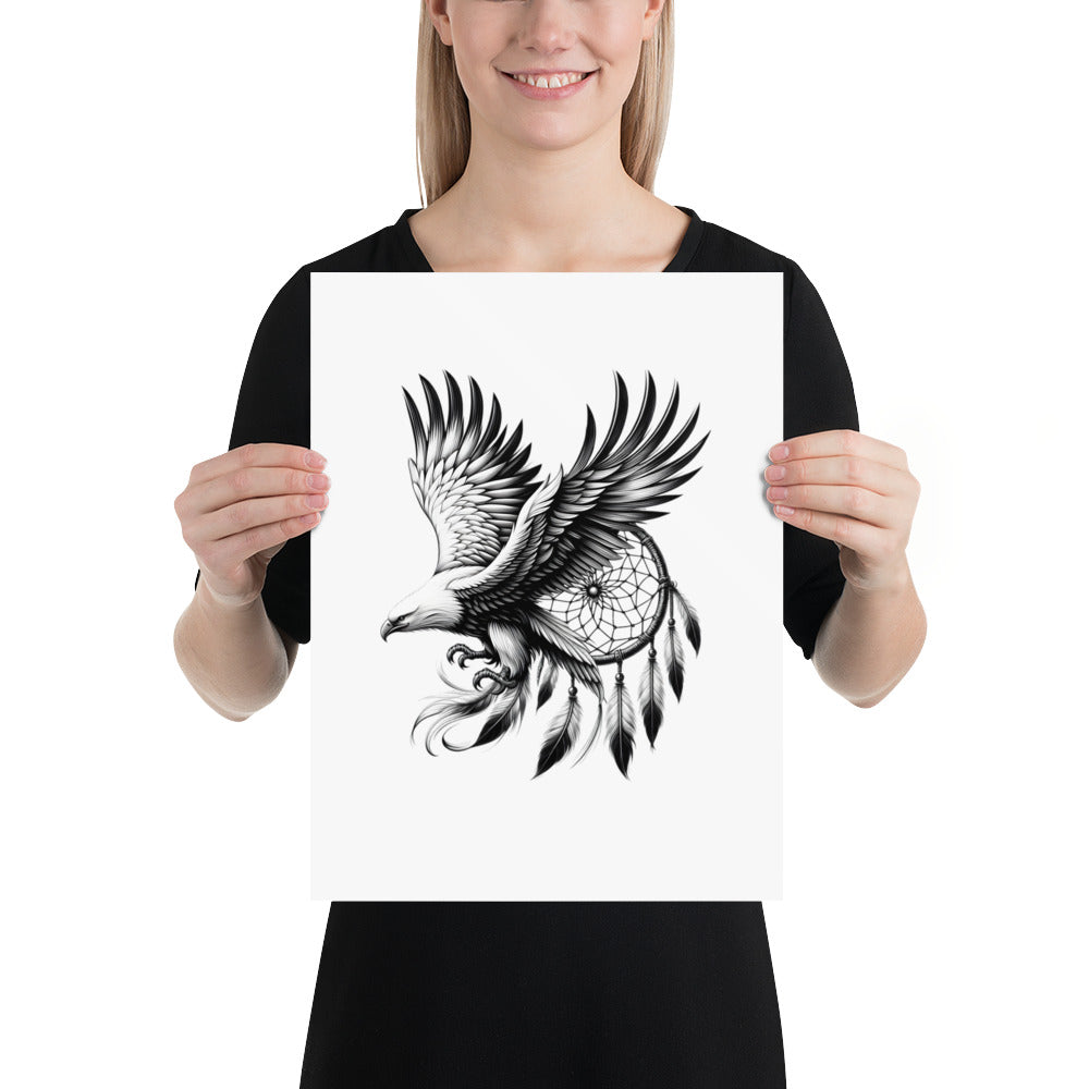 Dreamcatcher Eagle - Framed Poster Realistic Native American Talisman Mythology Graphic Design