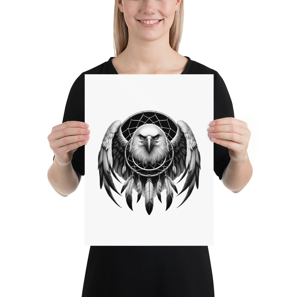 Dreamcatcher Eagle - Framed Poster Realistic Native American Talisman Mythology Graphic Design