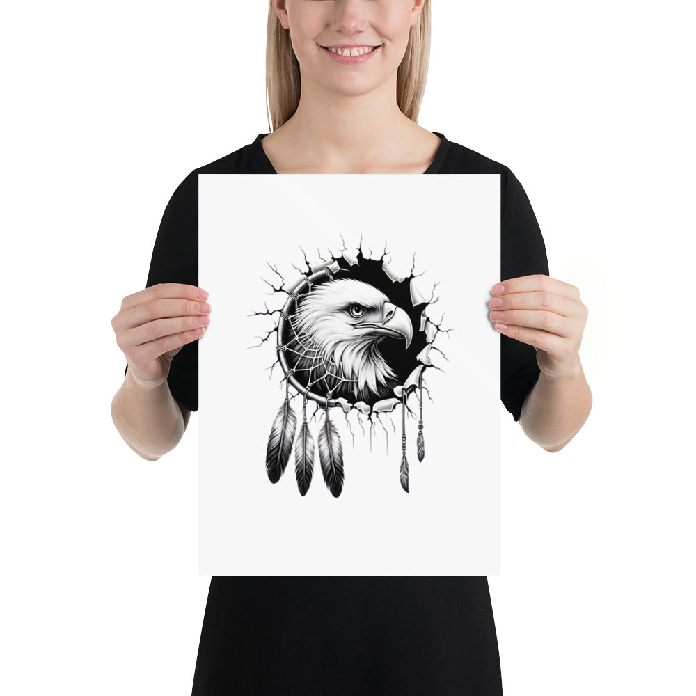 Dreamcatcher Eagle - Framed Poster Realistic Native American Talisman Mythology Graphic Design