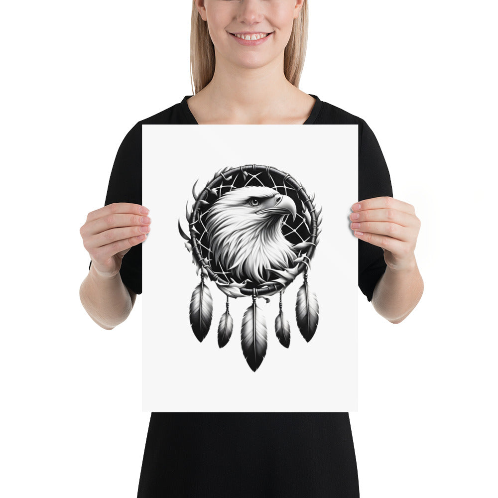 Dreamcatcher Eagle - Framed Poster Realistic Native American Talisman Mythology Graphic Design