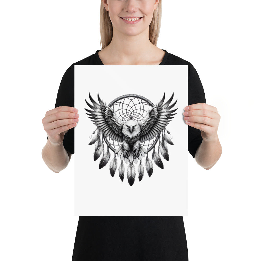 Dreamcatcher Eagle - Framed Poster Realistic Native American Talisman Mythology Graphic Design