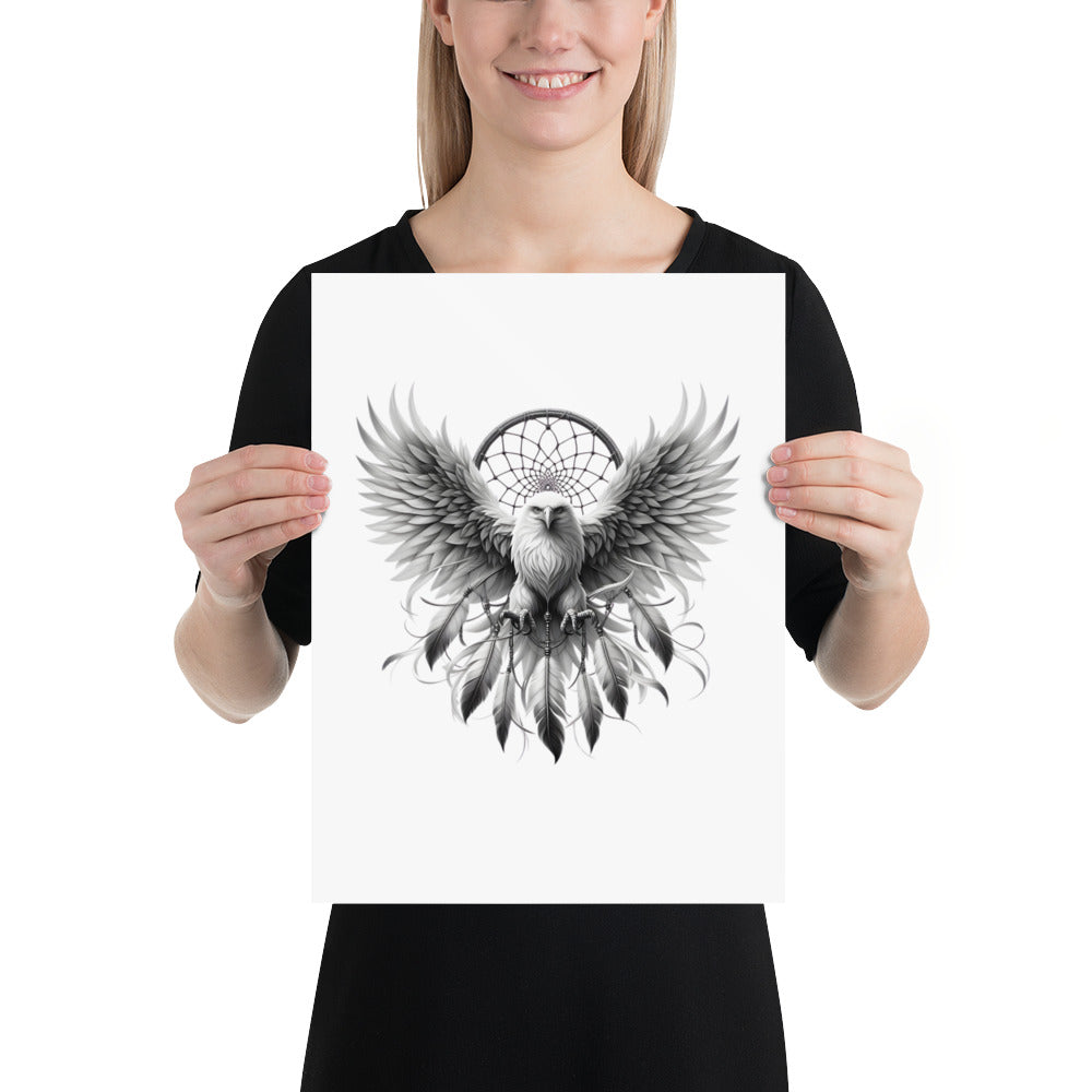 Dreamcatcher Eagle - Framed Poster Realistic Native American Talisman Mythology Graphic Design