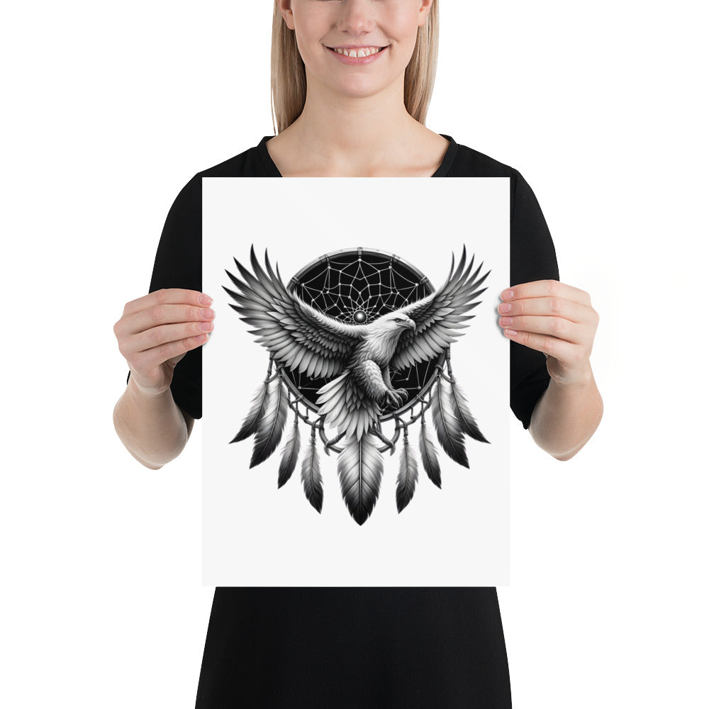 Dreamcatcher Eagle - Framed Poster Realistic Native American Talisman Mythology Graphic Design