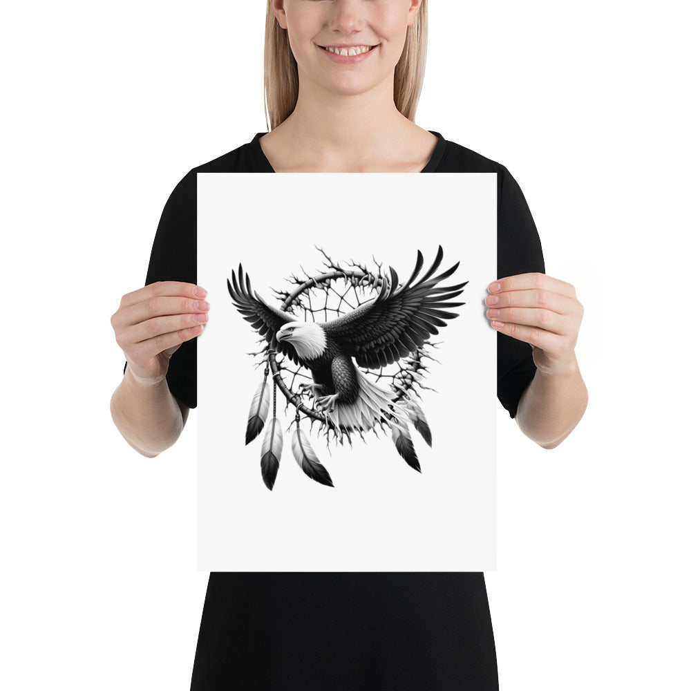 Dreamcatcher Eagle - Framed Poster Realistic Native American Talisman Mythology Graphic Design