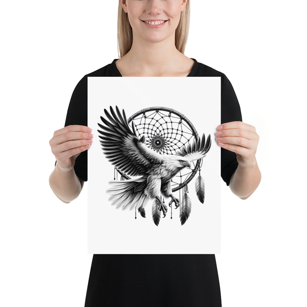 Dreamcatcher Eagle - Framed Poster Realistic Native American Talisman Mythology Graphic Design