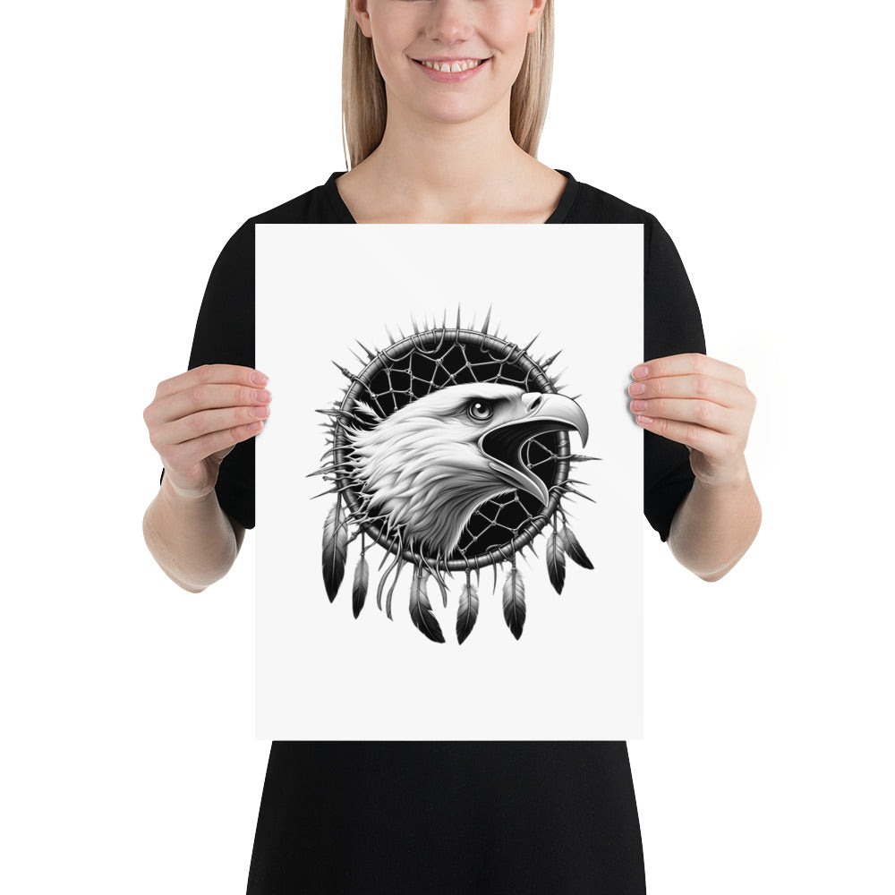 Dreamcatcher Eagle - Framed Poster Realistic Native American Talisman Mythology Graphic Design