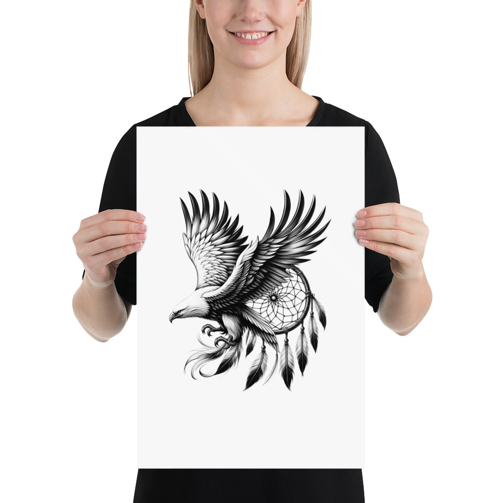 Dreamcatcher Eagle - Framed Poster Realistic Native American Talisman Mythology Graphic Design