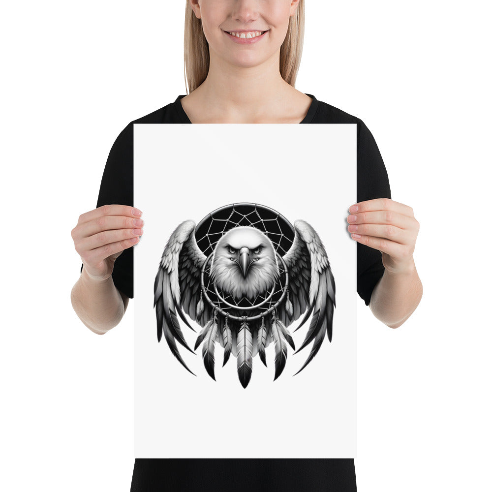 Dreamcatcher Eagle - Framed Poster Realistic Native American Talisman Mythology Graphic Design