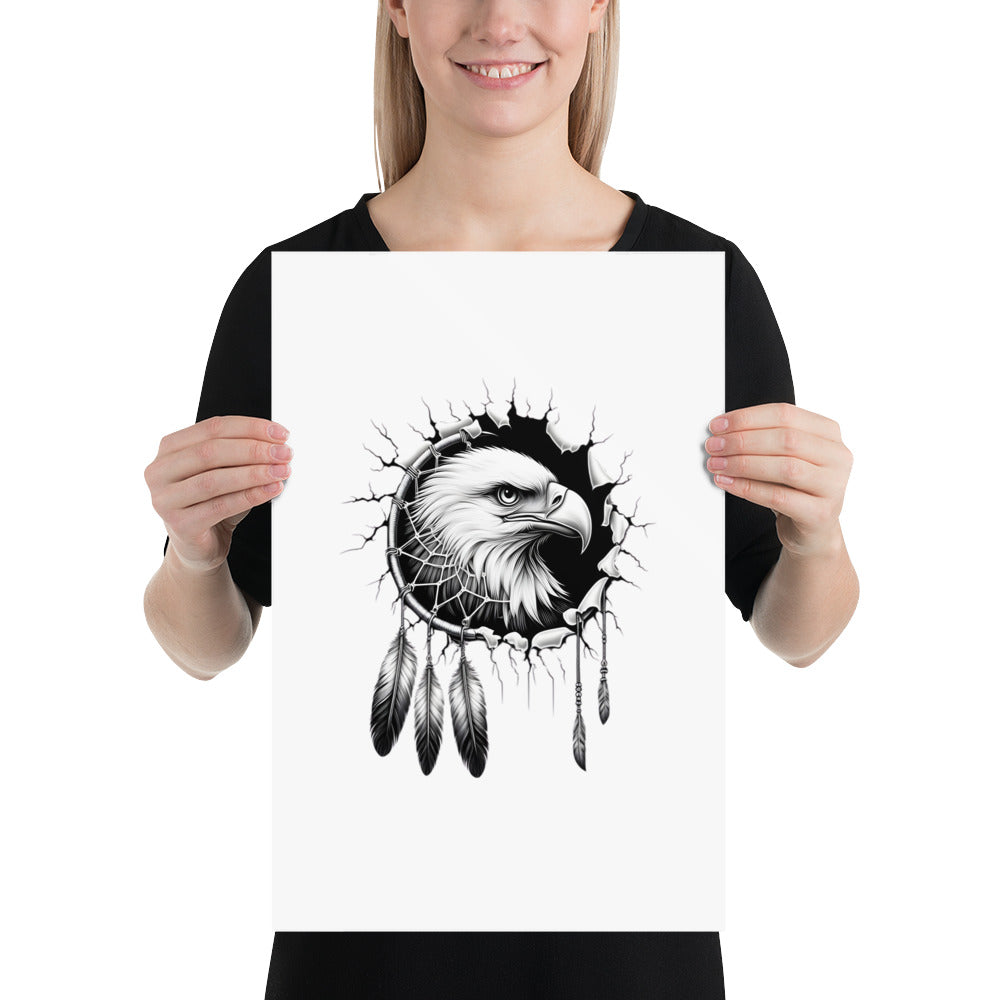 Dreamcatcher Eagle - Framed Poster Realistic Native American Talisman Mythology Graphic Design