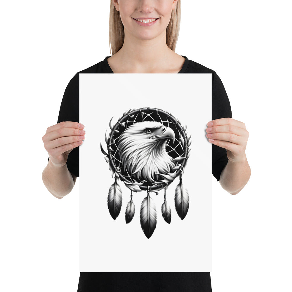 Dreamcatcher Eagle - Framed Poster Realistic Native American Talisman Mythology Graphic Design