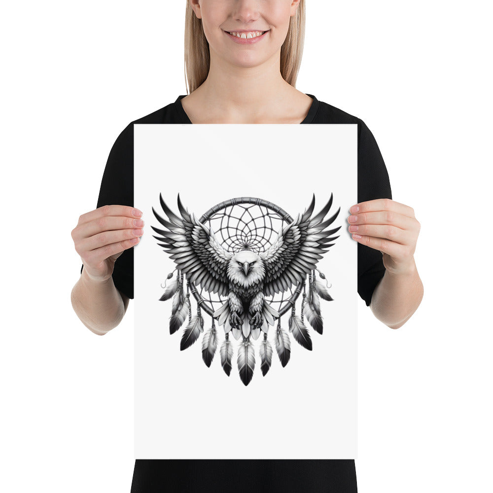 Dreamcatcher Eagle - Framed Poster Realistic Native American Talisman Mythology Graphic Design