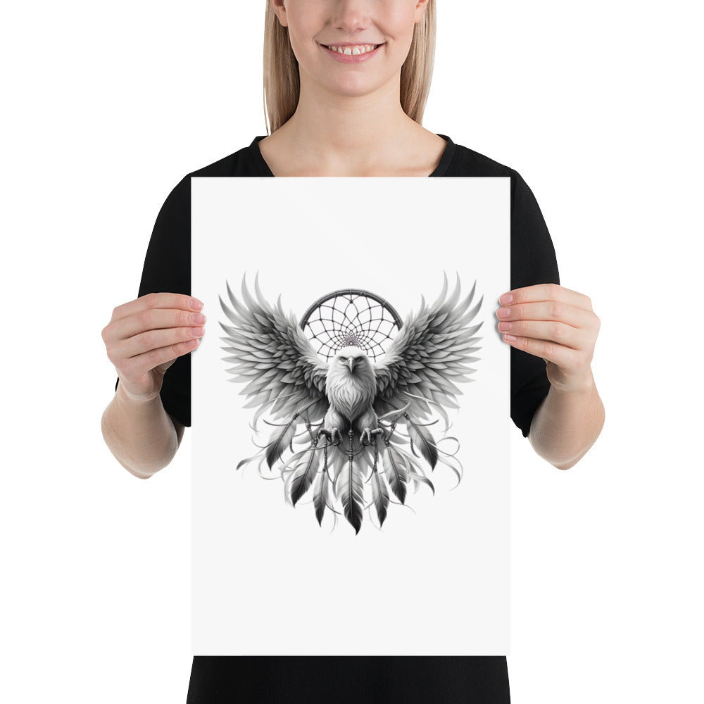 Dreamcatcher Eagle - Framed Poster Realistic Native American Talisman Mythology Graphic Design