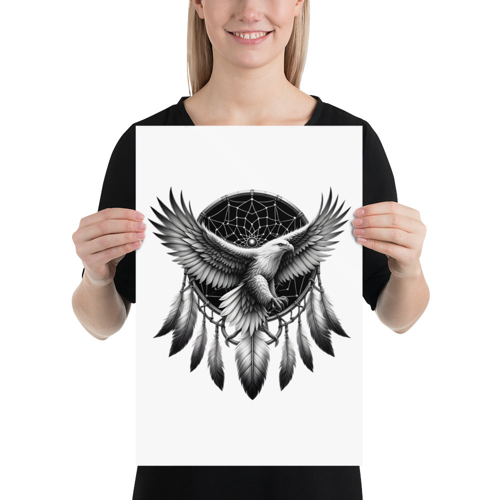 Dreamcatcher Eagle - Framed Poster Realistic Native American Talisman Mythology Graphic Design