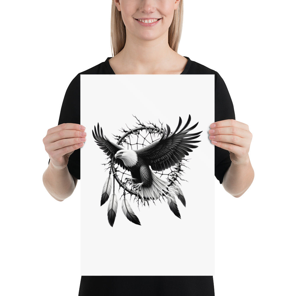 Dreamcatcher Eagle - Framed Poster Realistic Native American Talisman Mythology Graphic Design