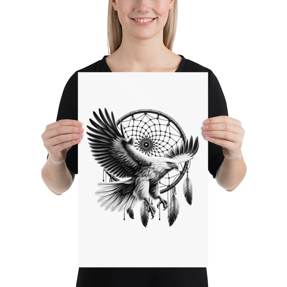 Dreamcatcher Eagle - Framed Poster Realistic Native American Talisman Mythology Graphic Design