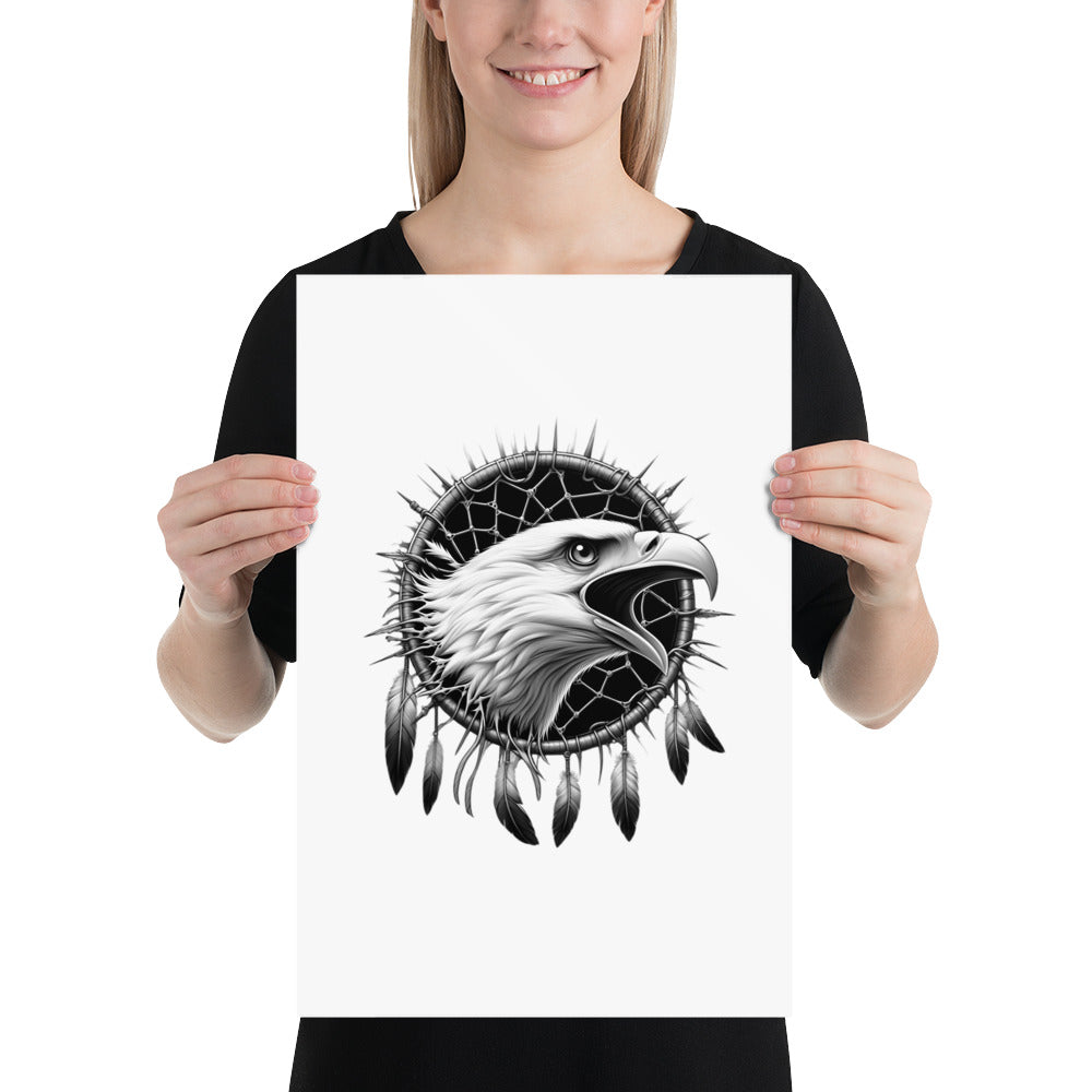 Dreamcatcher Eagle - Framed Poster Realistic Native American Talisman Mythology Graphic Design