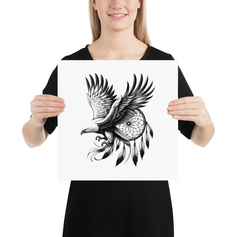 Dreamcatcher Eagle - Framed Poster Realistic Native American Talisman Mythology Graphic Design