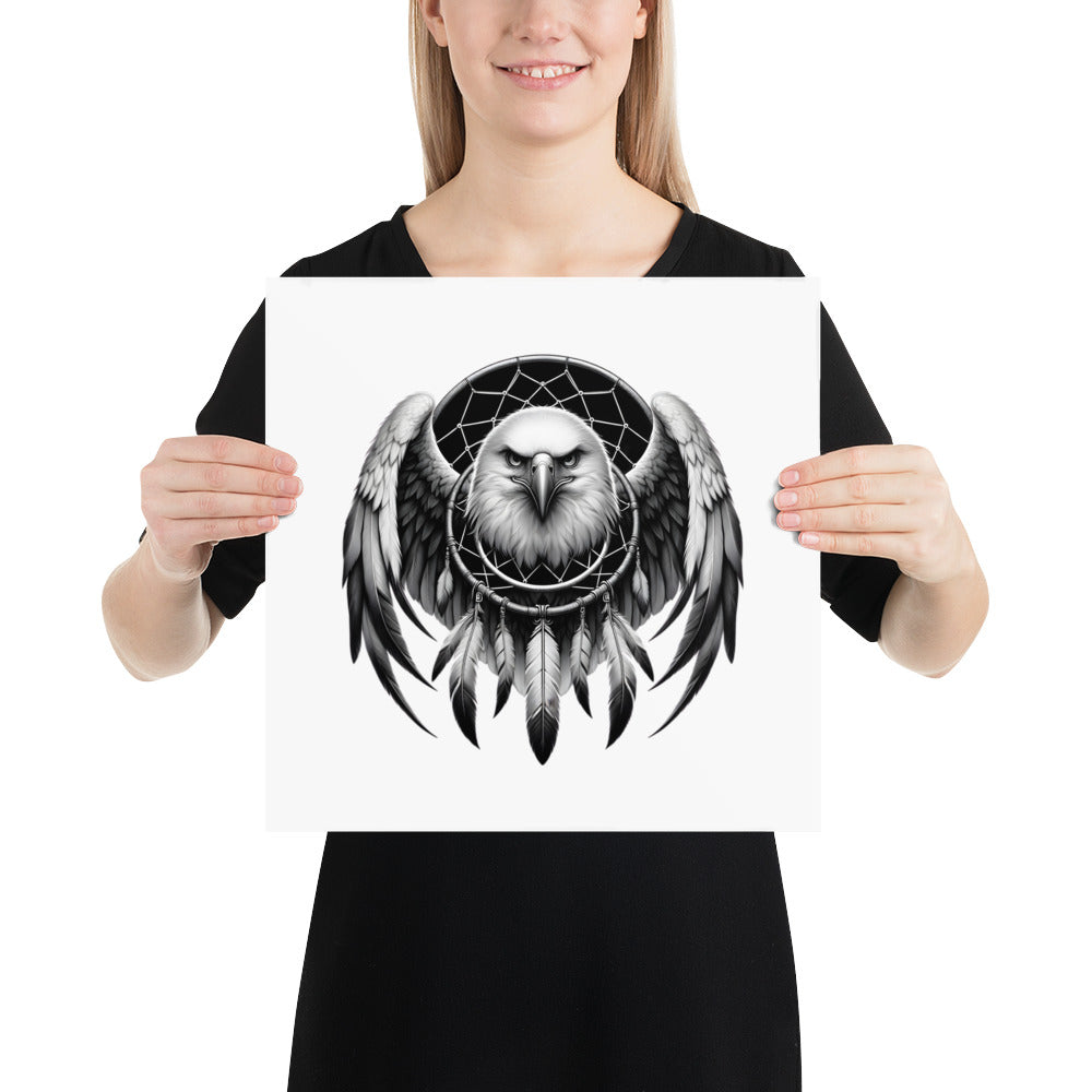 Dreamcatcher Eagle - Framed Poster Realistic Native American Talisman Mythology Graphic Design