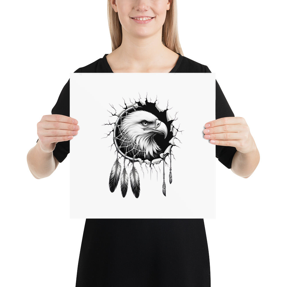 Dreamcatcher Eagle - Framed Poster Realistic Native American Talisman Mythology Graphic Design