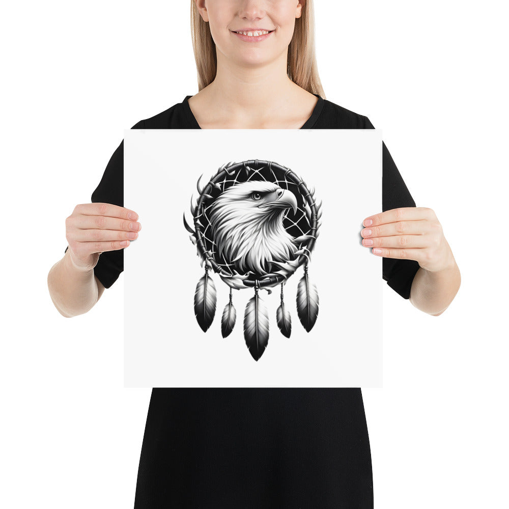 Dreamcatcher Eagle - Framed Poster Realistic Native American Talisman Mythology Graphic Design