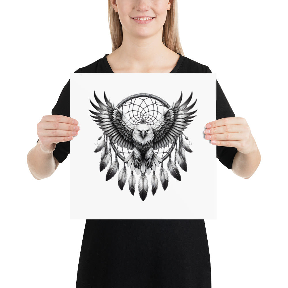 Dreamcatcher Eagle - Framed Poster Realistic Native American Talisman Mythology Graphic Design