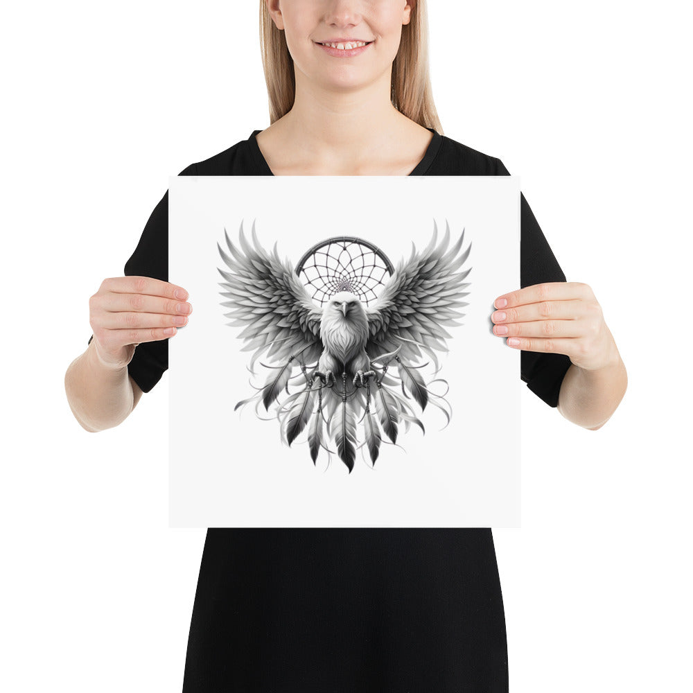 Dreamcatcher Eagle - Framed Poster Realistic Native American Talisman Mythology Graphic Design