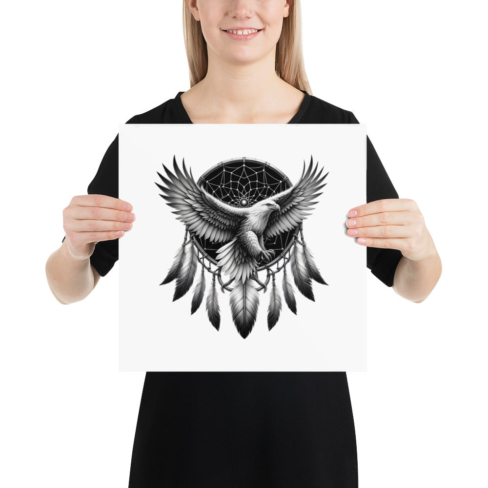 Dreamcatcher Eagle - Framed Poster Realistic Native American Talisman Mythology Graphic Design