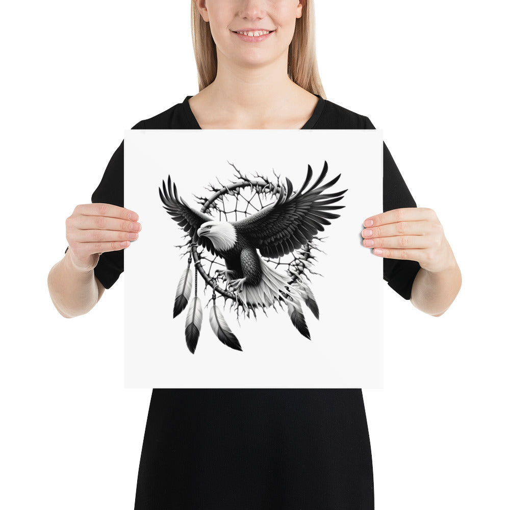 Dreamcatcher Eagle - Framed Poster Realistic Native American Talisman Mythology Graphic Design