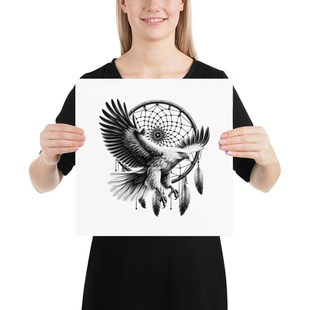 Dreamcatcher Eagle - Framed Poster Realistic Native American Talisman Mythology Graphic Design