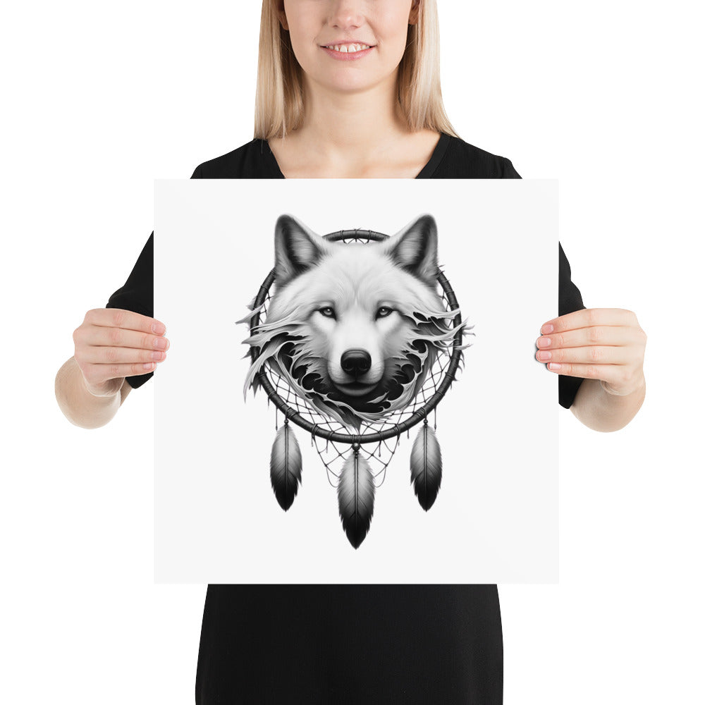 Dreamcatcher Wolf - Framed Poster Realistic Native American Talisman Mythology Graphic Design