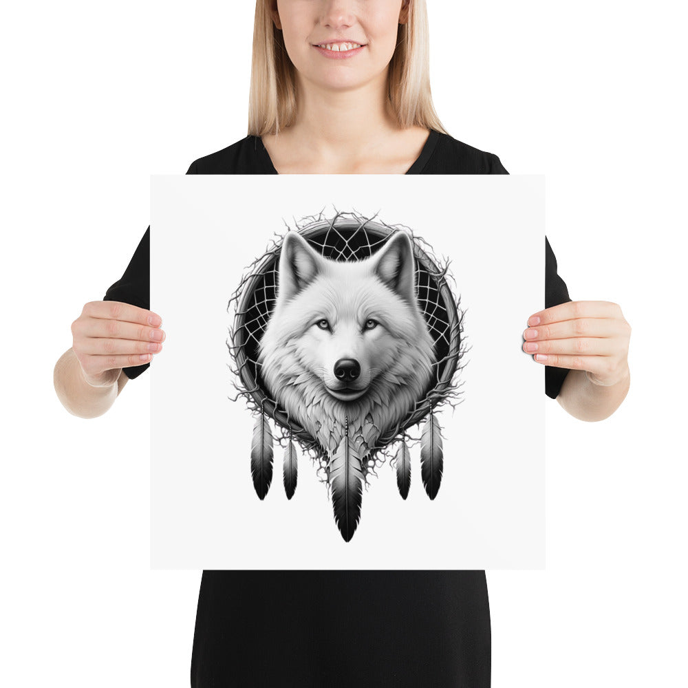 Dreamcatcher Wolf - Framed Poster Realistic Native American Talisman Mythology Graphic Design