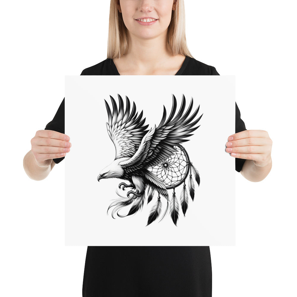 Dreamcatcher Eagle - Framed Poster Realistic Native American Talisman Mythology Graphic Design