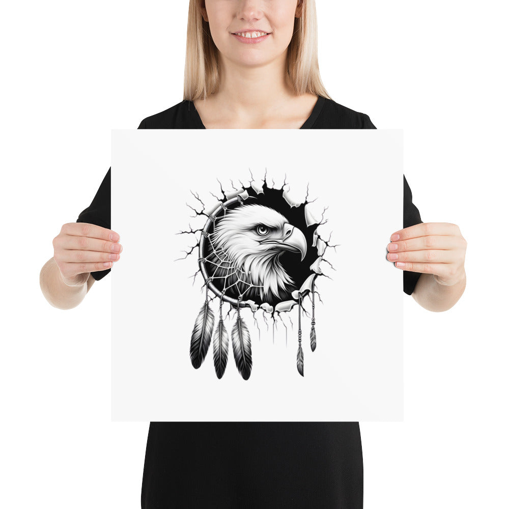 Dreamcatcher Eagle - Framed Poster Realistic Native American Talisman Mythology Graphic Design