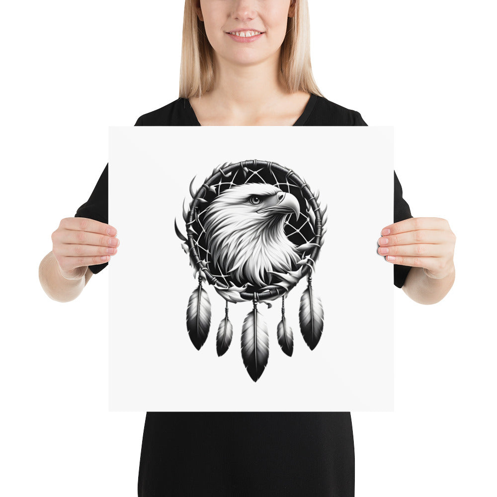 Dreamcatcher Eagle - Framed Poster Realistic Native American Talisman Mythology Graphic Design