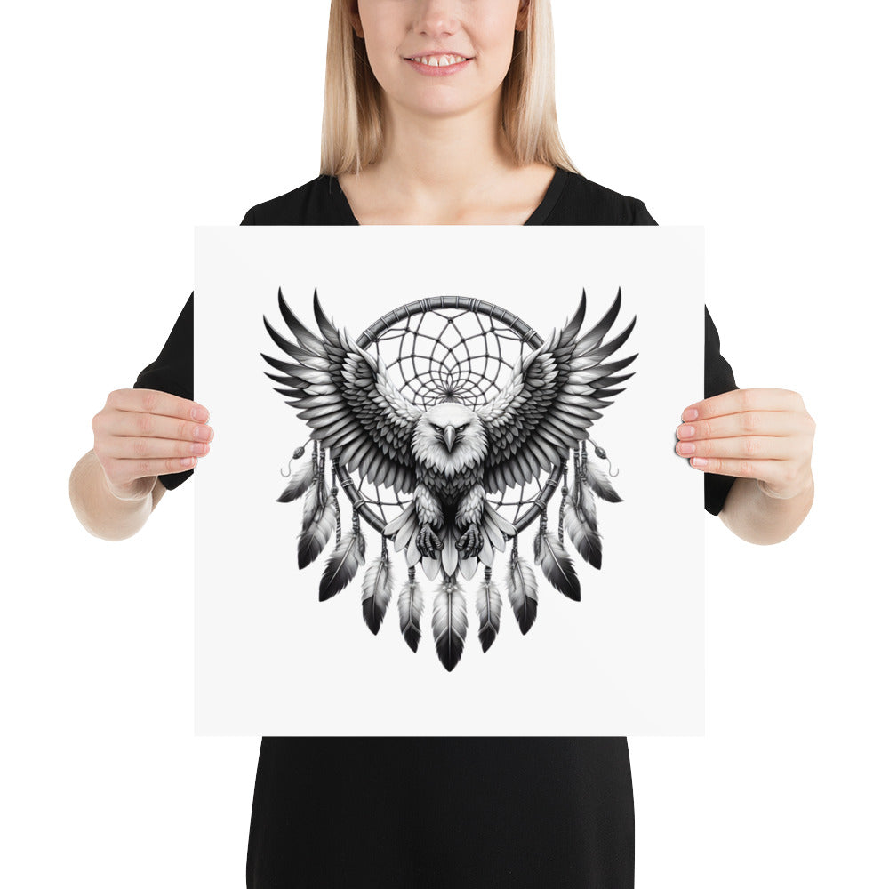 Dreamcatcher Eagle - Framed Poster Realistic Native American Talisman Mythology Graphic Design